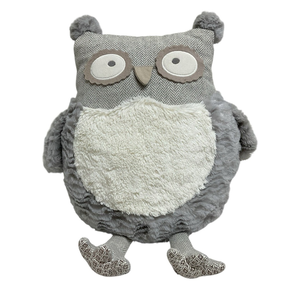 Pier 1 Roxie Plush Owl 16" Gray Tweed Stuffed Animal Cute Toy Retired Fall Décor